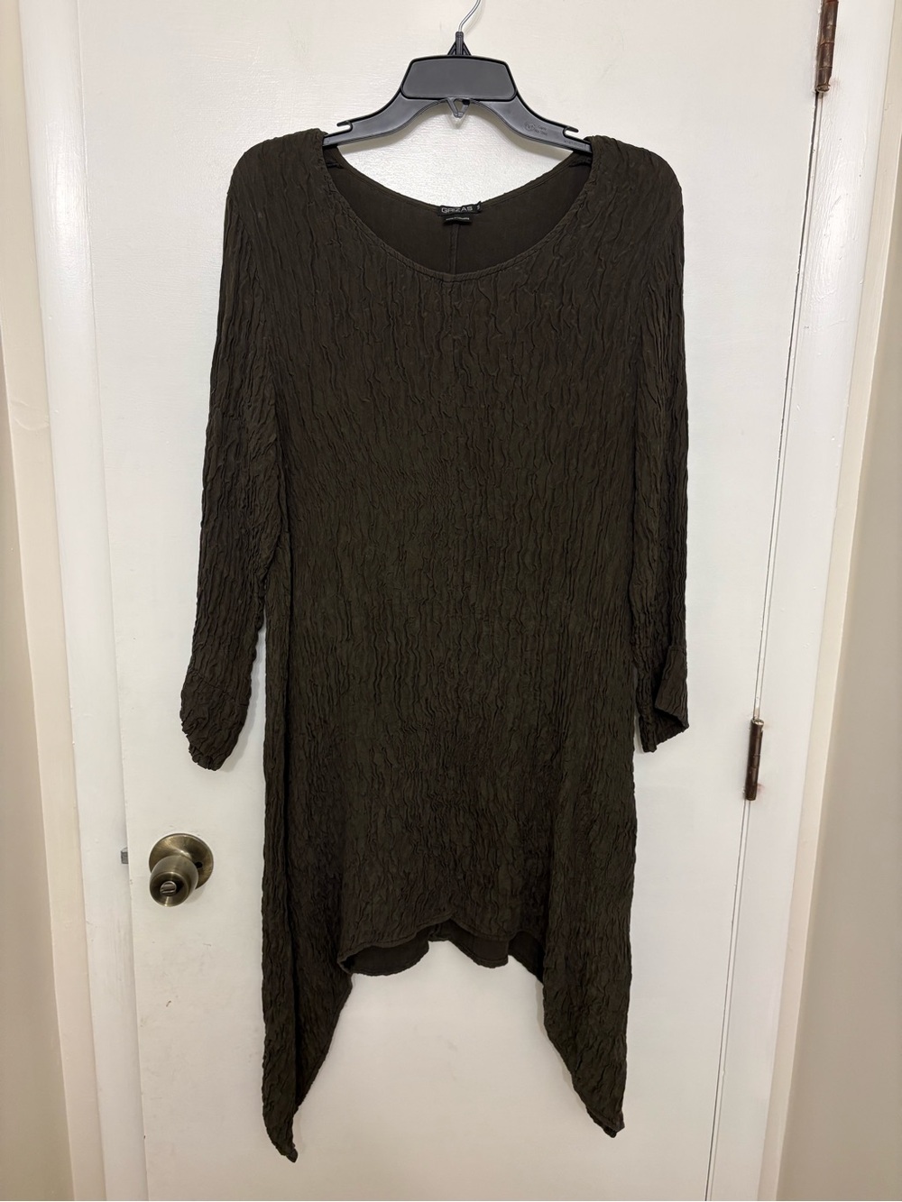 Grizas Silk Crinkle Tunic Dress Dark Khaki Brown Asymmetrical Lagenlook M /EU 40